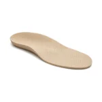 Beige, perforated shoe insole shown alone on a white background, with a contoured shape and cushioned profile; clean, functional product presentation.